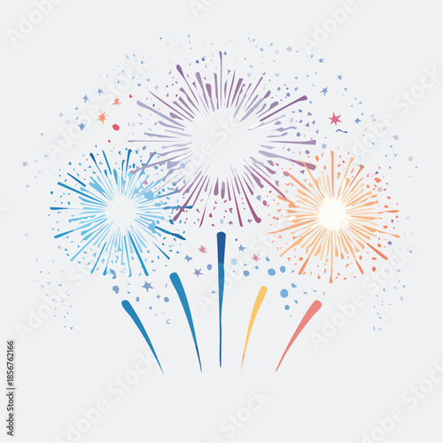 Vibrant vector illustration featuring two festive party poppers, one orange and one pink, adorned with white polka dots. Both poppers are shown actively exploding, releasing a burst of colorful confet