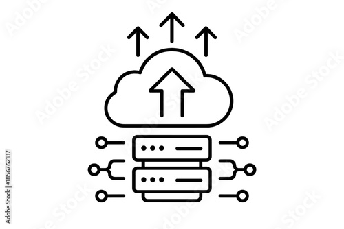 Cloud computing servers with upload arrows