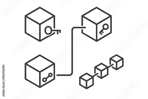 Blockchain concept with linked cubes and keys