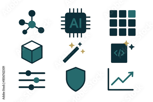 Set of abstract icons representing technology and data concepts
