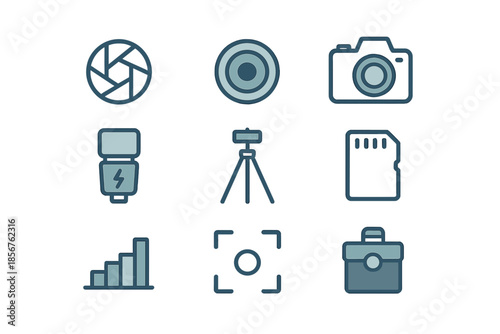 Photography icons set on a dark background