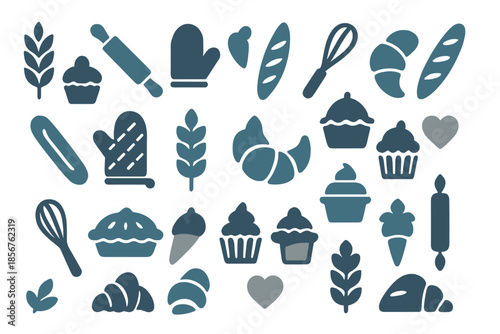 Baking and Pastry Icons Pattern on Blue Background