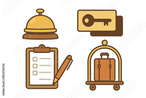 Hotel Service Icons on Golden Background