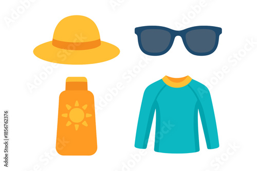 Summer accessories glowing on dark background