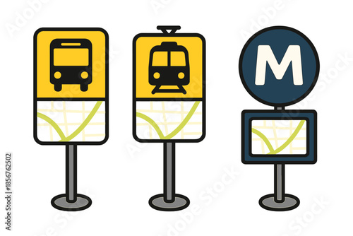 Public Transport Signs with Maps