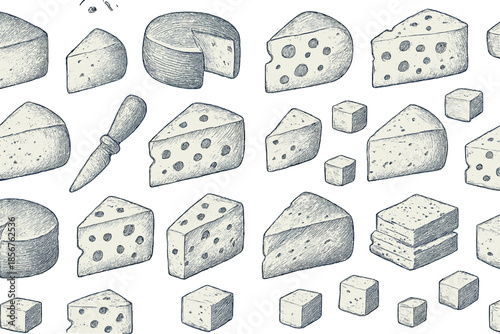 Assortment of cheese pieces and cubes