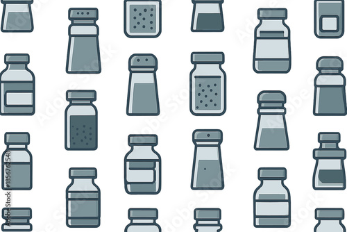 Seamless Pattern of Pharmaceutical Vials and Spice Shakers