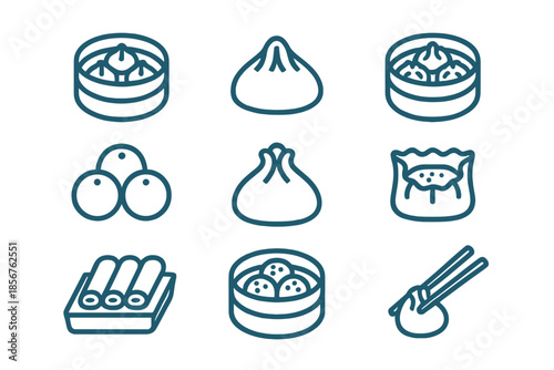 Dim Sum Icons on Dark Gradient Background