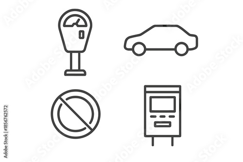 Four icons on a black background