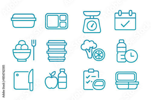 Meal prep icons on a gradient background