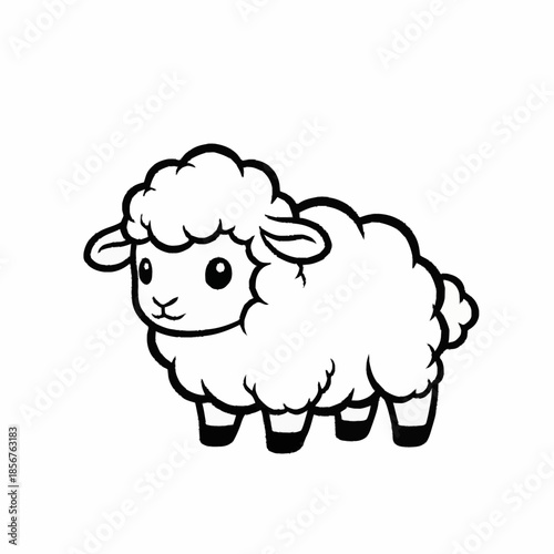 Cute cartoon sheep illustration simple line art.