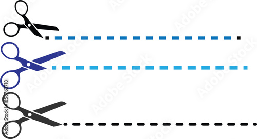 Scissors with cut line vector design. Dashed and dotted. cut here icon. Scissor icon, scissor symbol vector, Paper cutting with scissor on Transparent background
