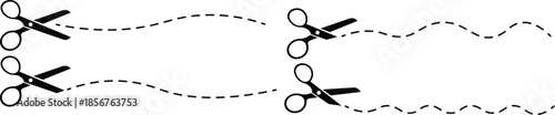 Scissors with cut line vector design. Dashed and dotted. cut here icon. Scissor icon, scissor symbol vector, Paper cutting with scissor on Transparent background
