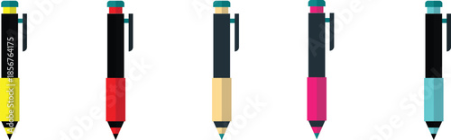 Vibrant Ballpoint Pens Set: Yellow, Red, Beige, Pink & Cyan Writing Tools for School, Office, Journaling & Creative Projects – Smooth Ink, Retractable Design