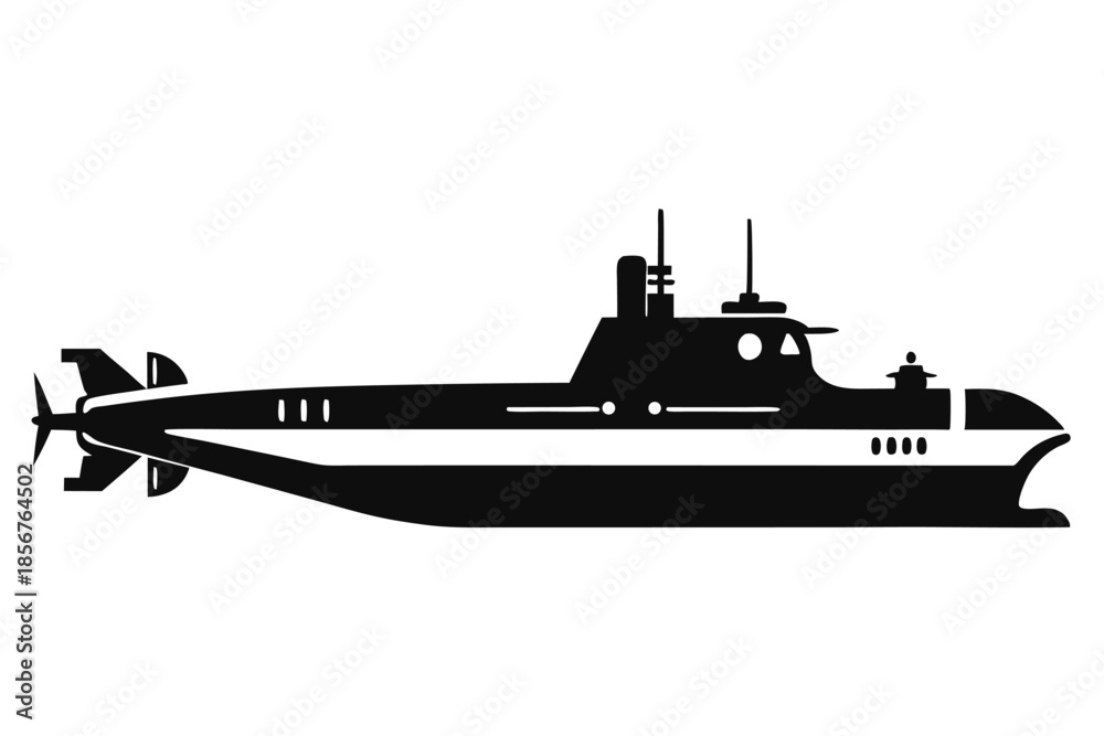 Fototapeta premium submarine silhouette line art vector illustration