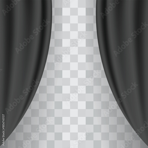 Black curtain background. Theatrical drapes. Wavy silk background. Vector