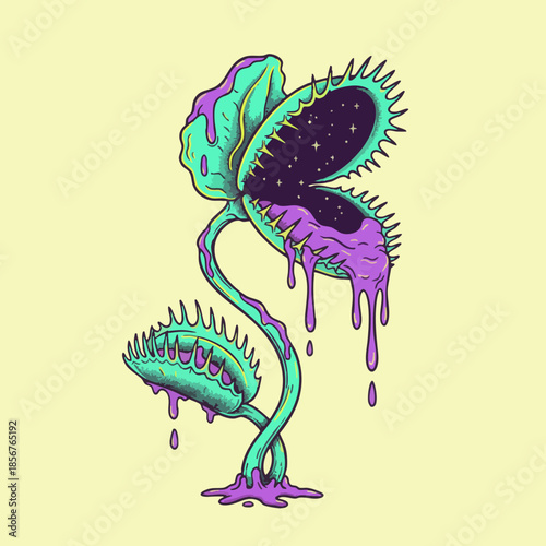 Psychedelic Venus Flytrap Illustration Dripping Goo