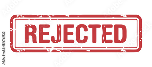 A clear red rectangular stamp displaying the word rejected in bold white capital letters signifying denial or disapproval high quality professional