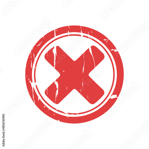 a distressed red circle with a large bold red x mark through the center suggesting denial or cancellation high quality professional