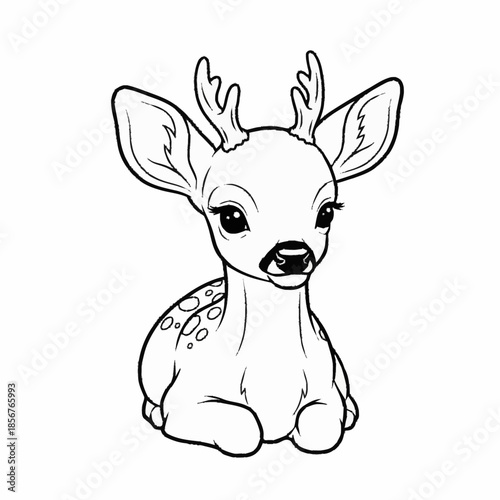 Cute Fawn Sitting Illustration for Coloring Pages.