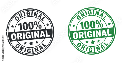 this image showcases two circular badges declaring one hundred percent original featuring bold text and star accents presented in black and green