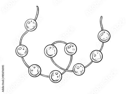 Vector illustration with a bead garland. Hand-drawn illustration with a string of round beads. Drawing, vector graphics, ink, line art. Single element on a white background.