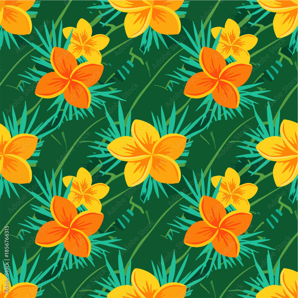 Fototapeta premium Exotic Floral Seamless Pattern with Tropical Flowers and Foliage
