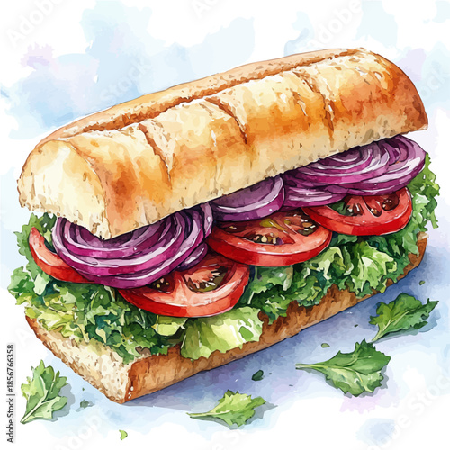 Bocadillo De Calamares, watercolor illustration featuring playful movement and lively expressions, isolated on a white background.