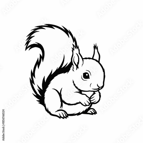 Cute Squirrel Illustration Black and White Line Art.