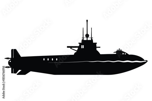 submarine silhouette line art vector illustration
