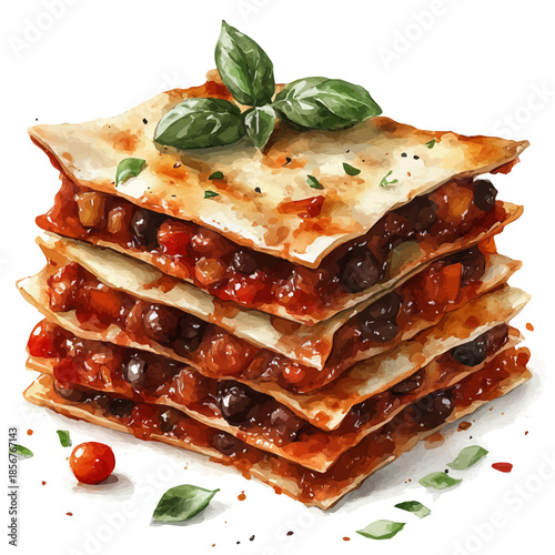 Bobotie, watercolor painting capturing graceful lines and soft blended shades, isolated on a white background.