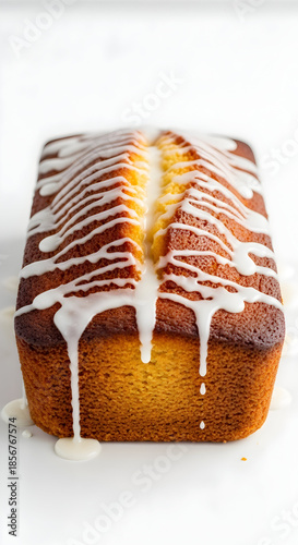 Delicious homemade pound cake with white icing drizzle