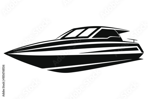 speedboat silhouette line art vector illustration