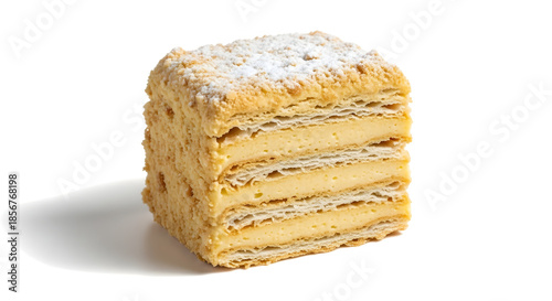 Delicious layered pastry dessert with creamy filling and powdered sugar