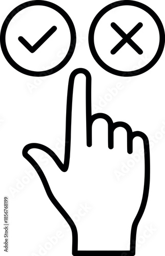 Hand selecting between checkmark and cross symbols for choice and decision making