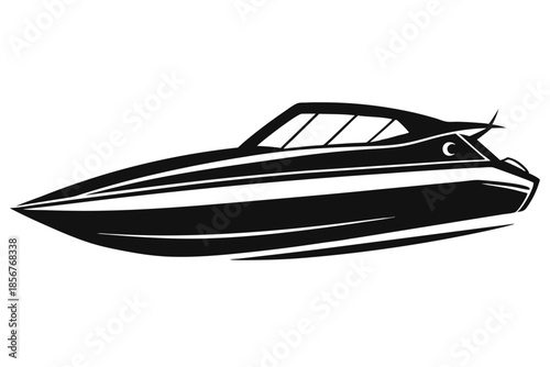 speedboat silhouette line art vector illustration