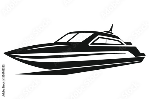 speedboat silhouette line art vector illustration