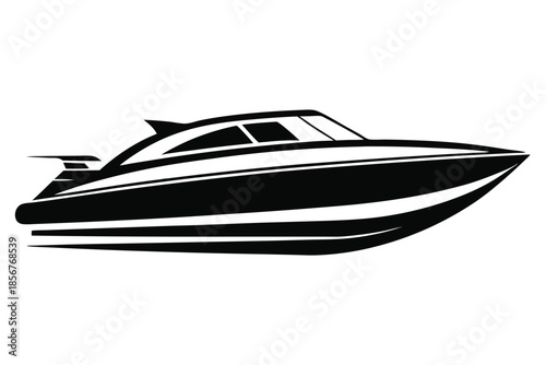 speedboat silhouette line art vector illustration