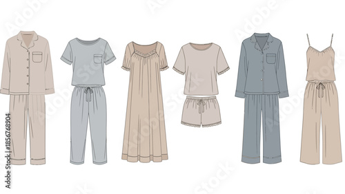 Assortment of comfortable and stylish sleepwear options in various colors and designs for relaxation