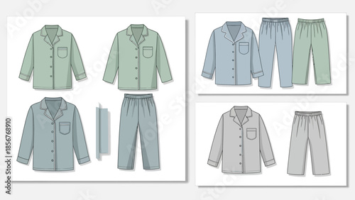 Collection of pajama sets in various pastel colors, perfect for comfort and relaxation at home