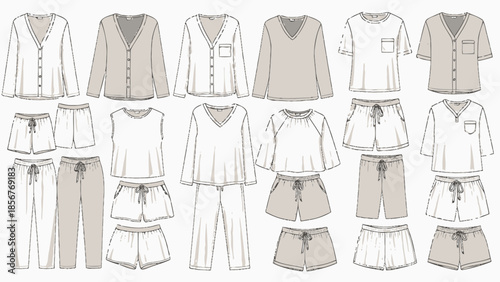 Fashion Illustration Collection of Cozy and Comfortable Sleepwear Designs in Neutral Tones