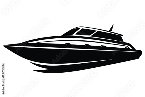 speedboat silhouette line art vector illustration