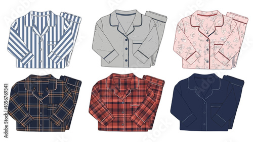 Various Cozy Pajama Sets for Comfort Stripes, Plaid, Floral, and Solid Colors for Sleepwear