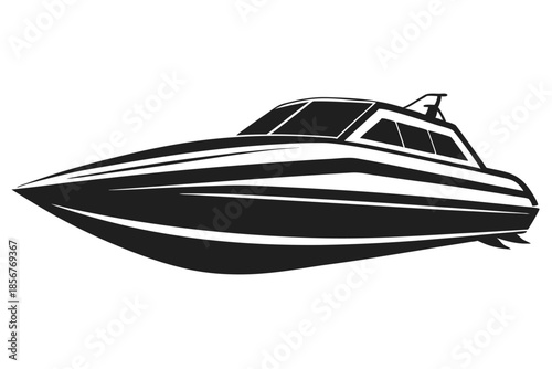 speedboat silhouette line art vector illustration