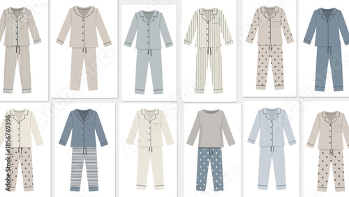 Variety of Pajama Sets A Diverse Collection of Sleepwear Designs in Various Colors and Styles
