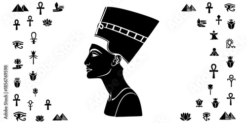 Ancient Queen Nefertiti Minimalist Profile Silhouette
