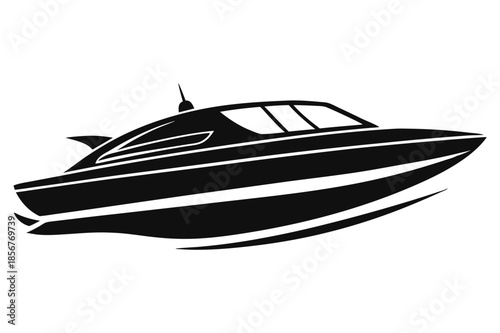 speedboat silhouette line art vector illustration
