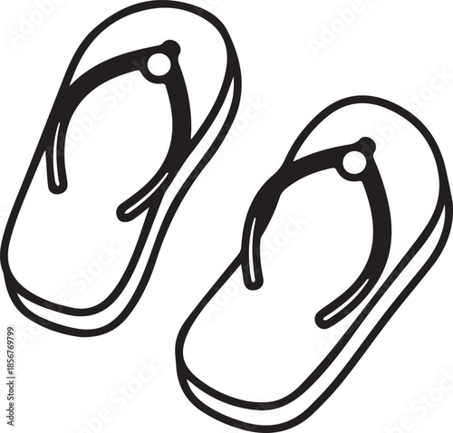 Flip flop sandals minimalist blue line art vector illustration on white background