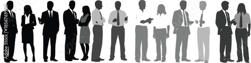 Collection of Professional Business People Silhouettes in Various Grey Tones Representing Corporate Networking Communication Team Collaboration Diversity and Executive Group Interaction