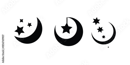 Moon icon collection with star. Moon star symbol.